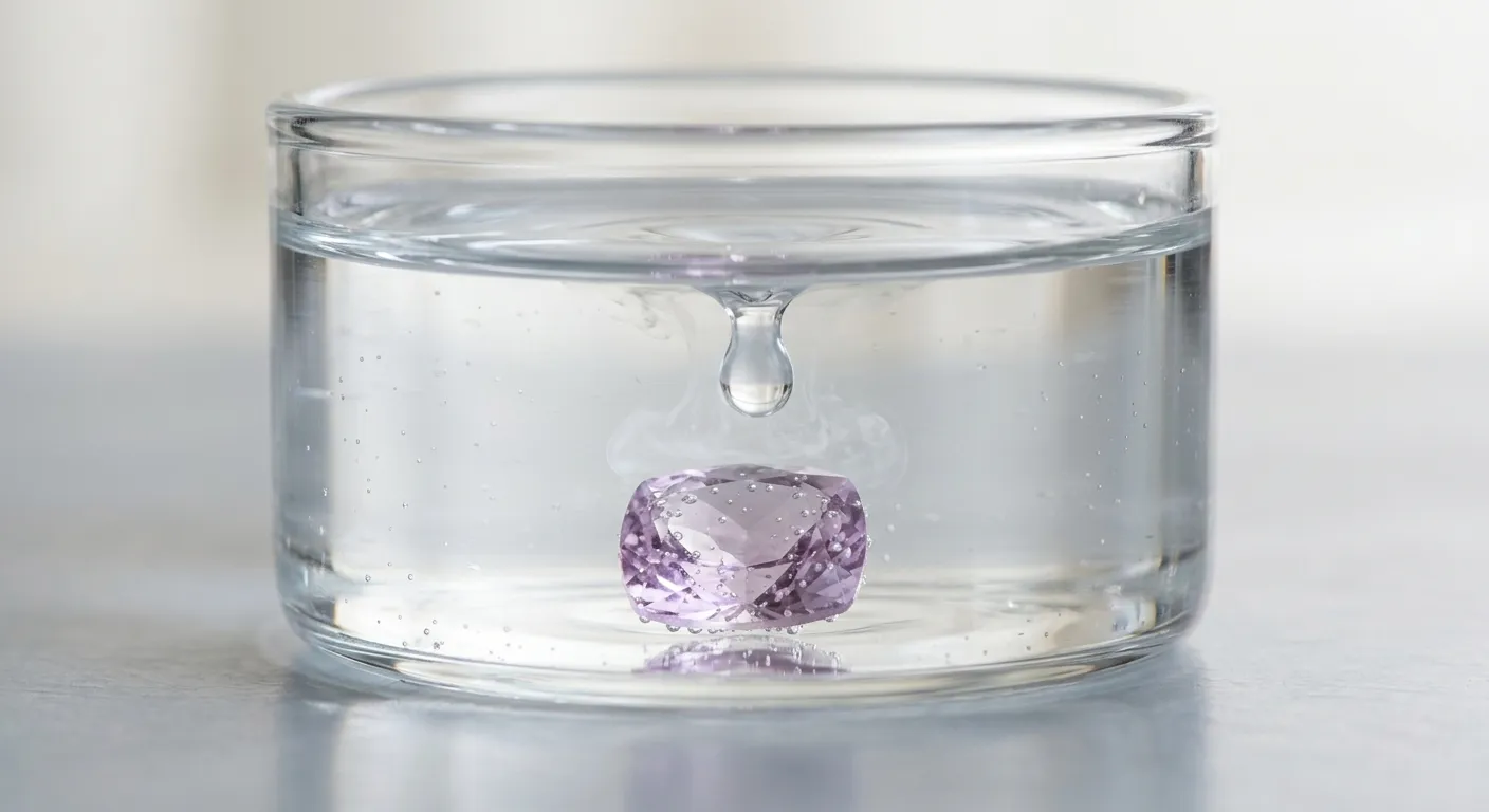Cleaning a gemstone in a water bath